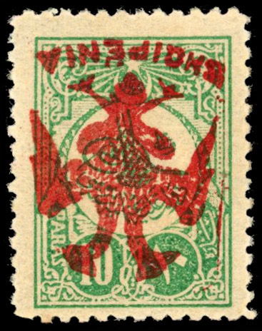 Albania 1913 10pa green with red inverted overprint unmounted o.g.