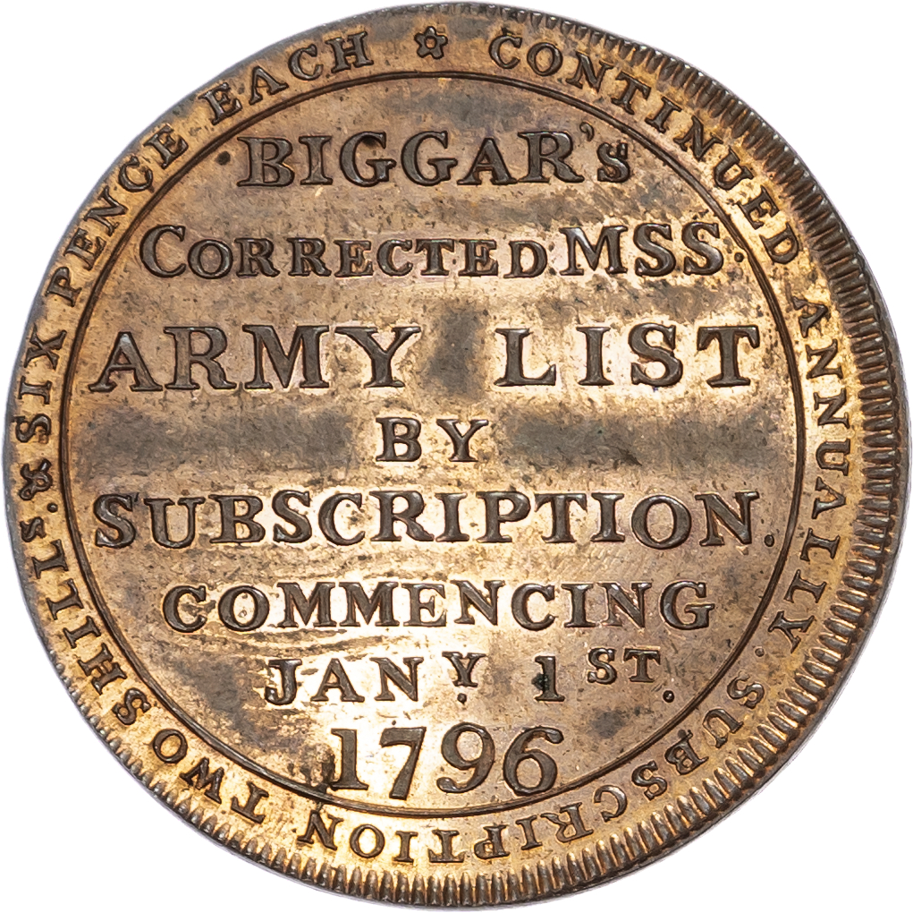 London - Spring Gardens, Charles Biggar (coffee house and hotel owner) Halfpenny 1796