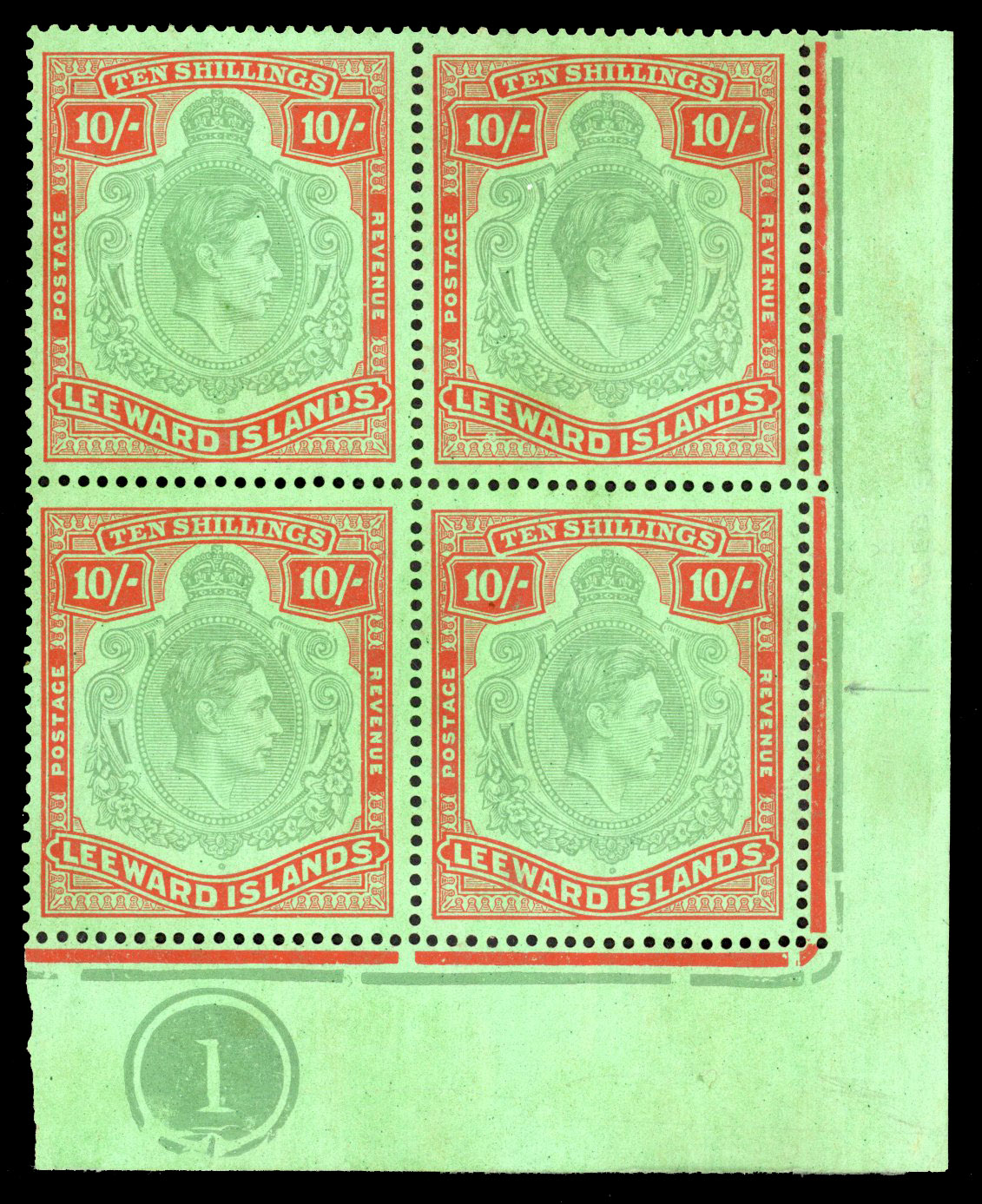 Leeward Islands SG 113a, ad, ae block mint
