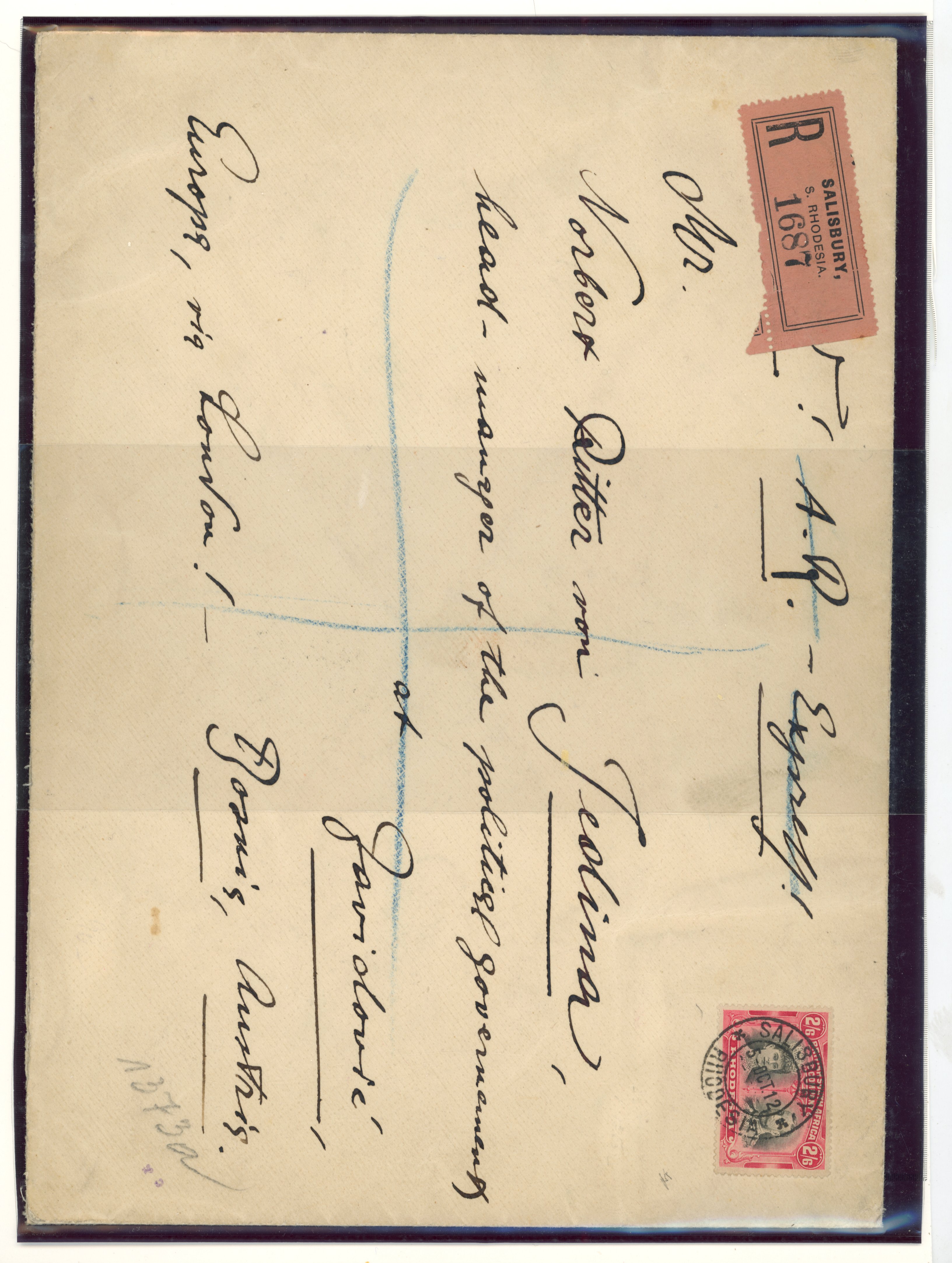 2s6d black and rose-carmine on registered envelope to Austria