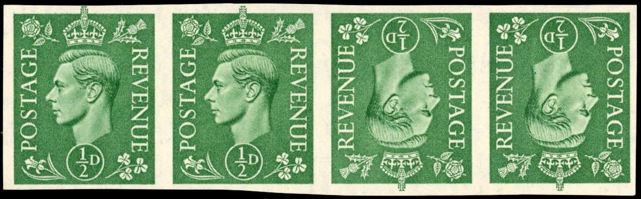 GB SG 485 1941 ½d pale green tête-bêche imprimatur strip