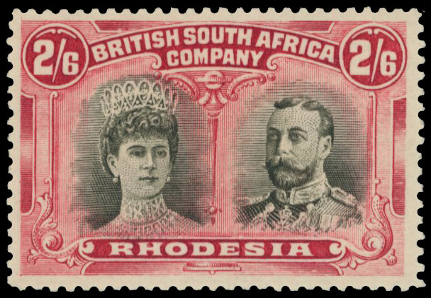 2s 6d silver-black and deep carmine-red unlisted, position 15 King's eyebrow line mint