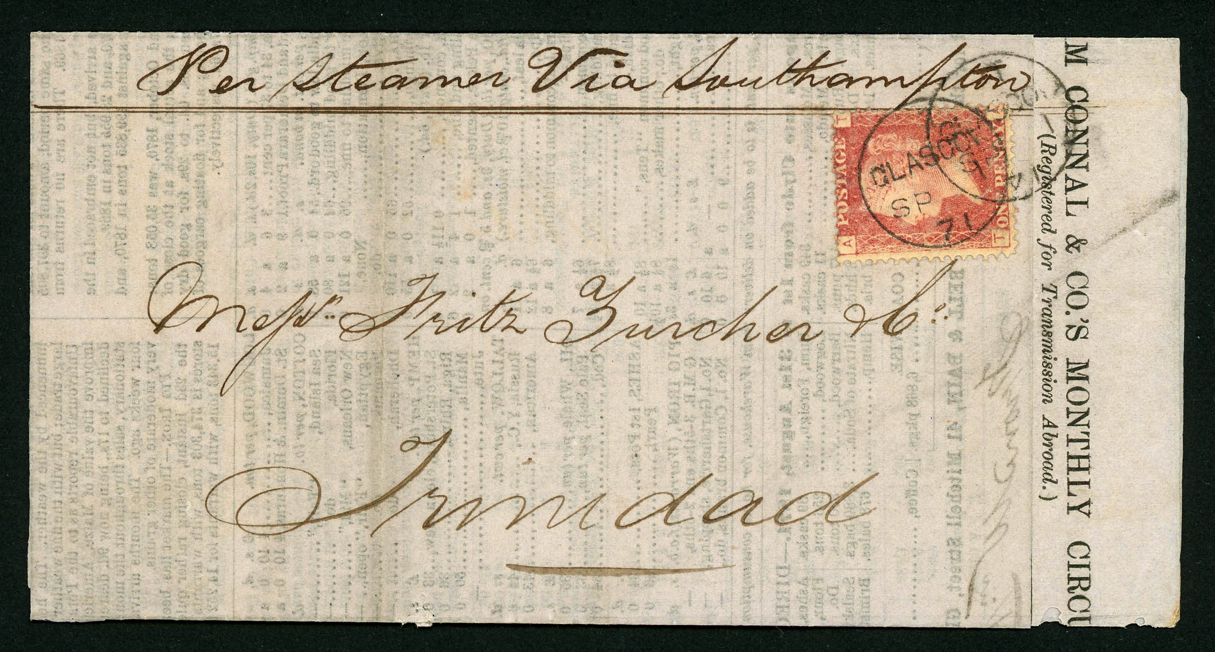 1871 Incoming folded circular from William Connal & Co, Glasgow...