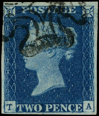1840 2d Deep blue Pl.2. (TA). Used four margin TA Re-entry