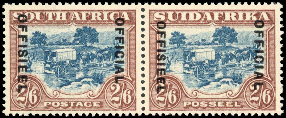 South Africa SG O19b 1930-47 2s6d Official pair, Afrikaans stamp with diaresis mint