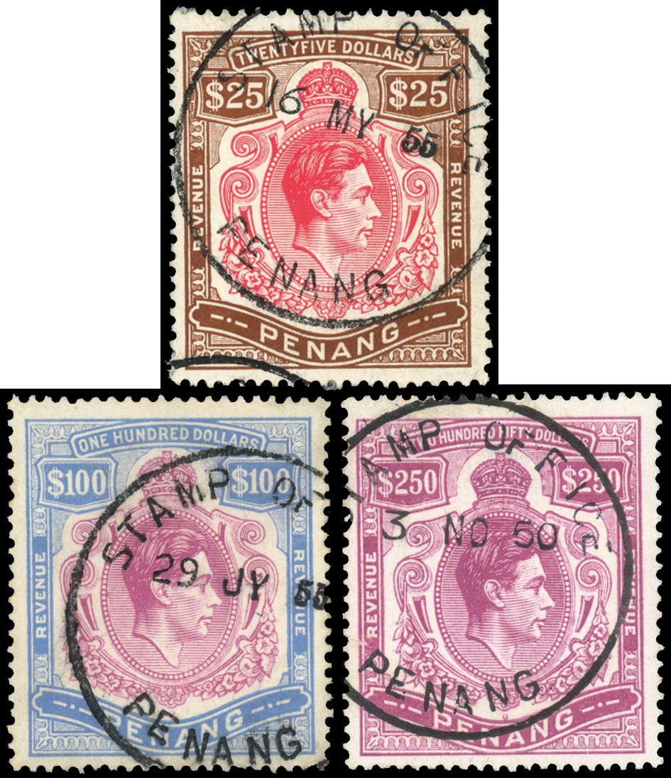 Penang Revenues 1949 KGVI high values used