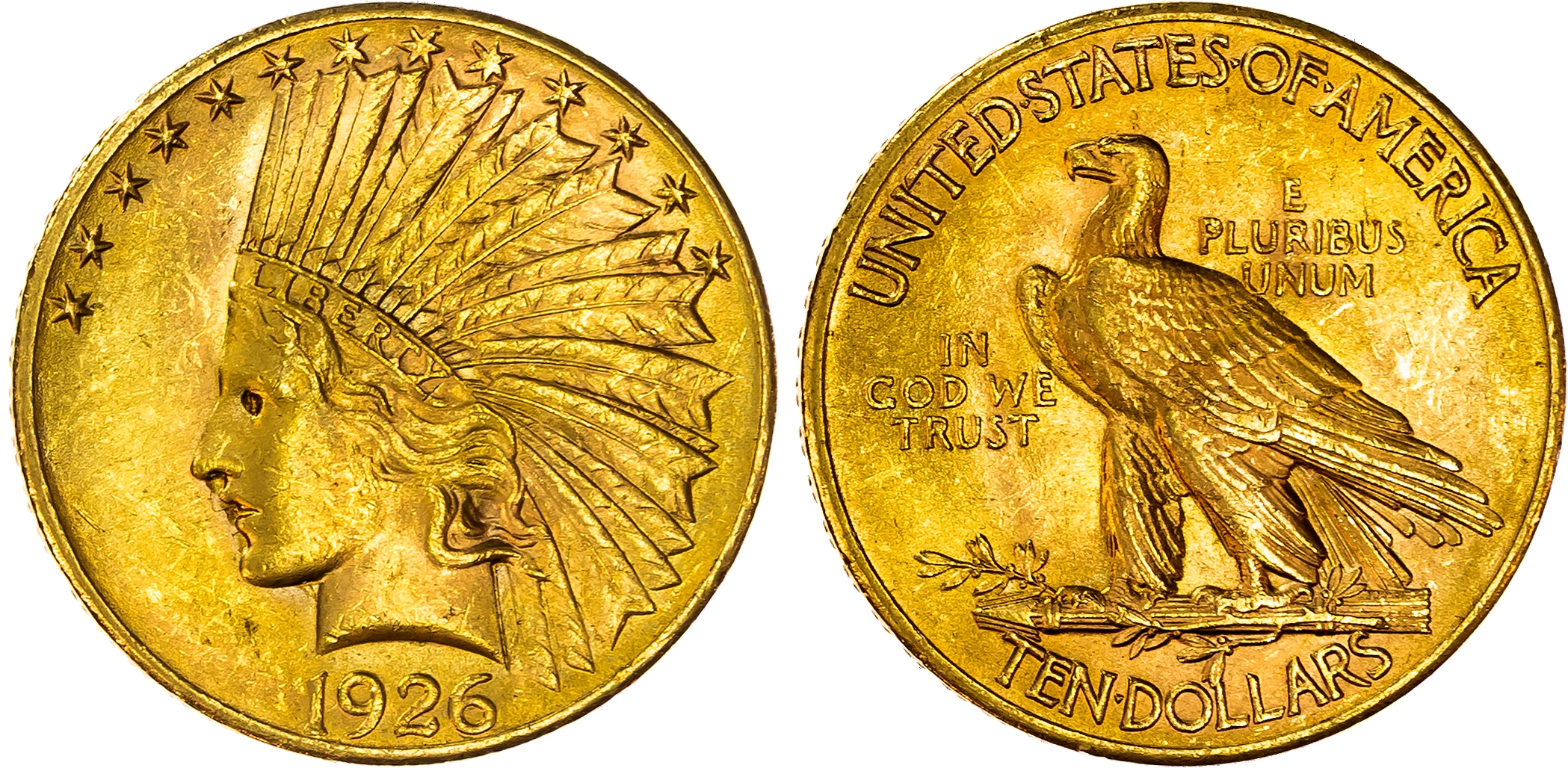 USA , Indian Head Eagle, gold 10 Dollars, 1926, Philadelphia, 16.73g (Fr. 158). About Uncirculated.…