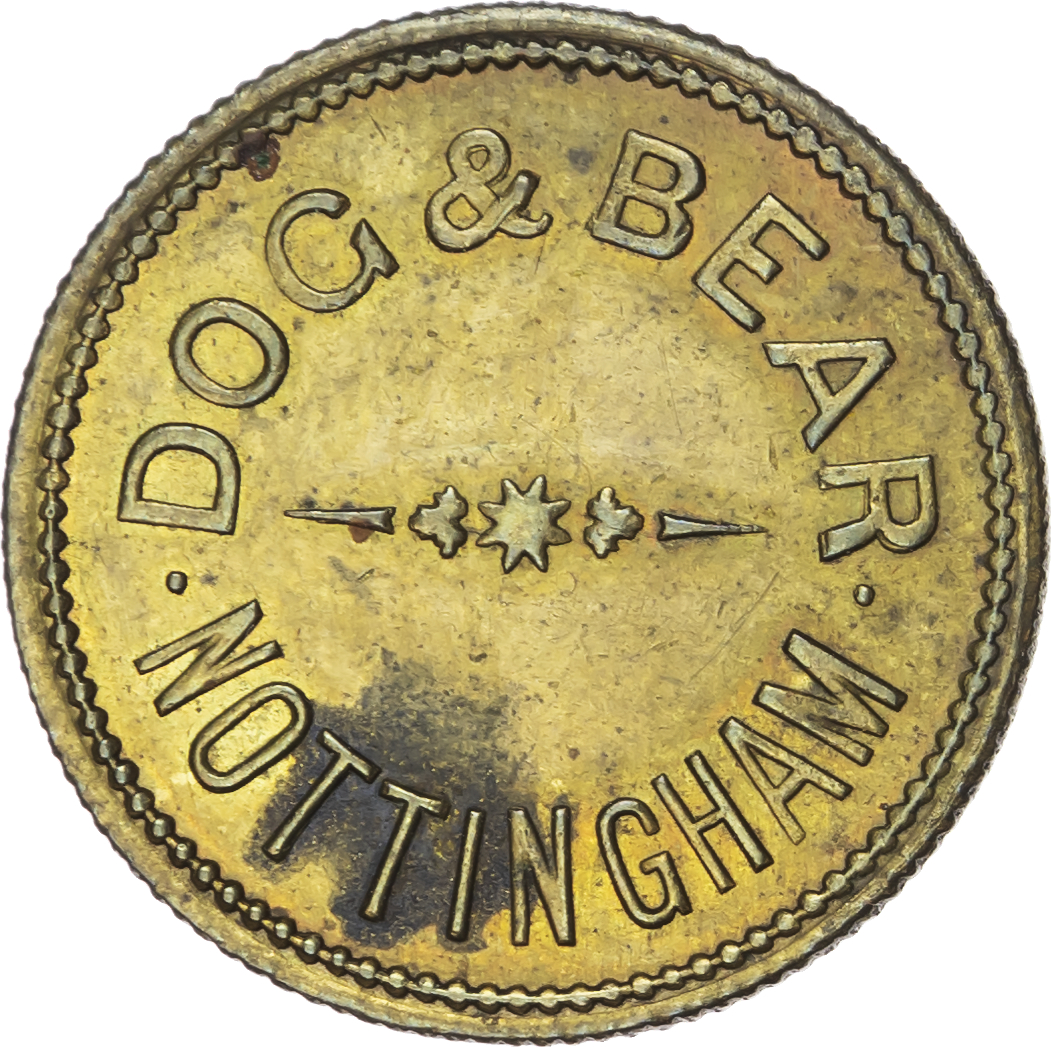 Lot of 5 coins - Notts . Newark. Saracens Head , 2d. 24mm., EF; Newark, Sleaford Rd. Workingmens Club , 1½d. 23.5mm...