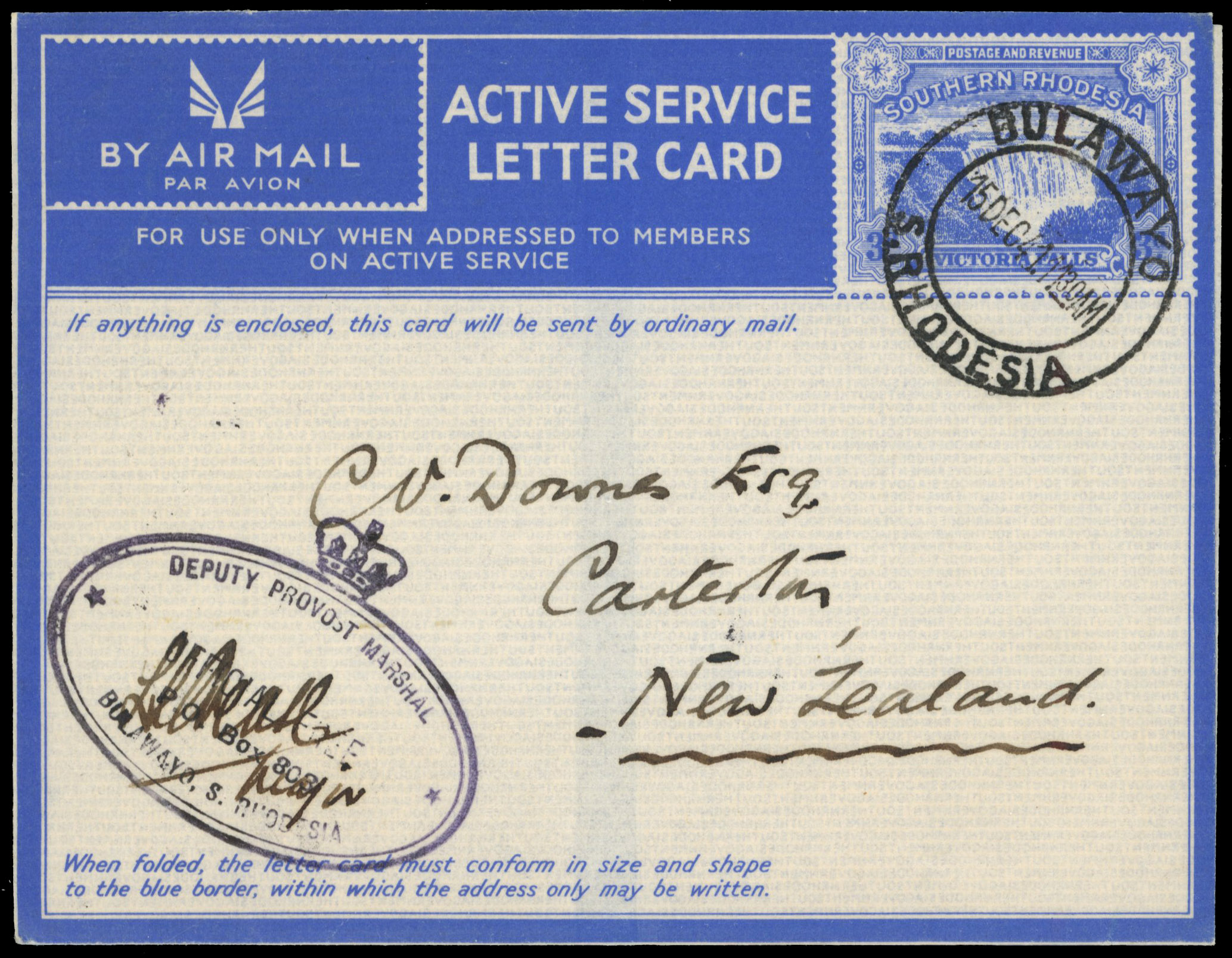 Southern Rhodesia letter card used