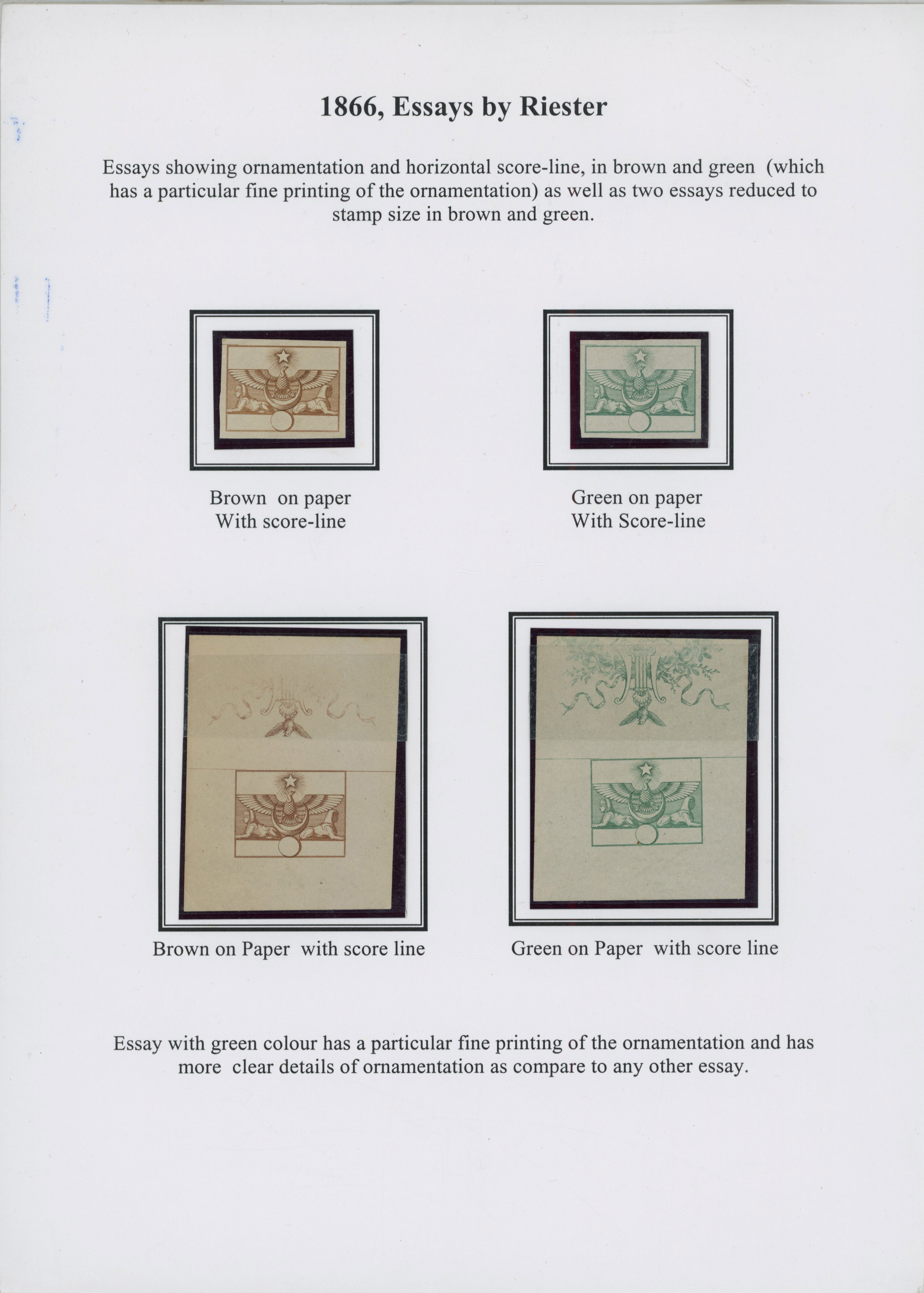 Egypt 1866 Riester essays set of four, with and without ornamentations
