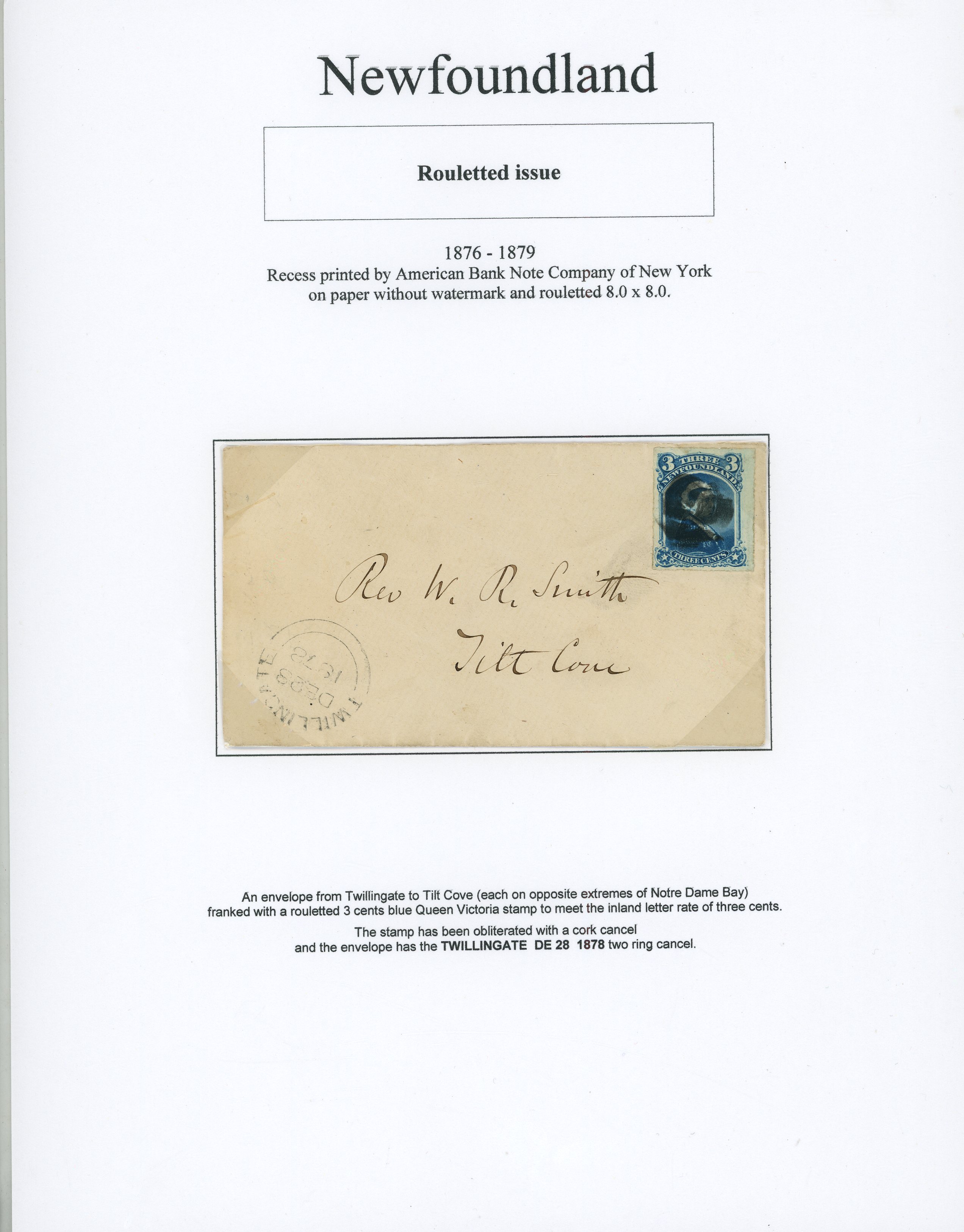 Newfoundland 1876-79 Rouletted issues on cover SG...