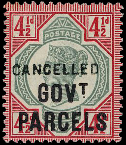 Great Britain 1892 4½d Goverment Parcels optd cancelled SG O71var