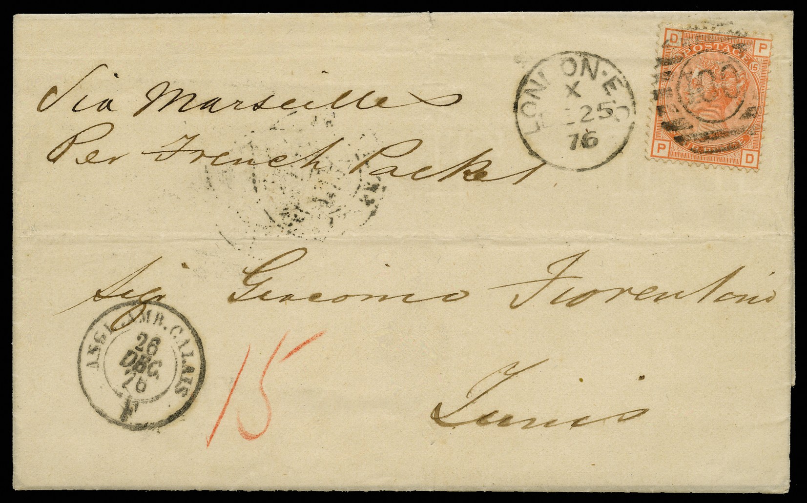 1876 Overseas Mail. Very fine single rate cover...