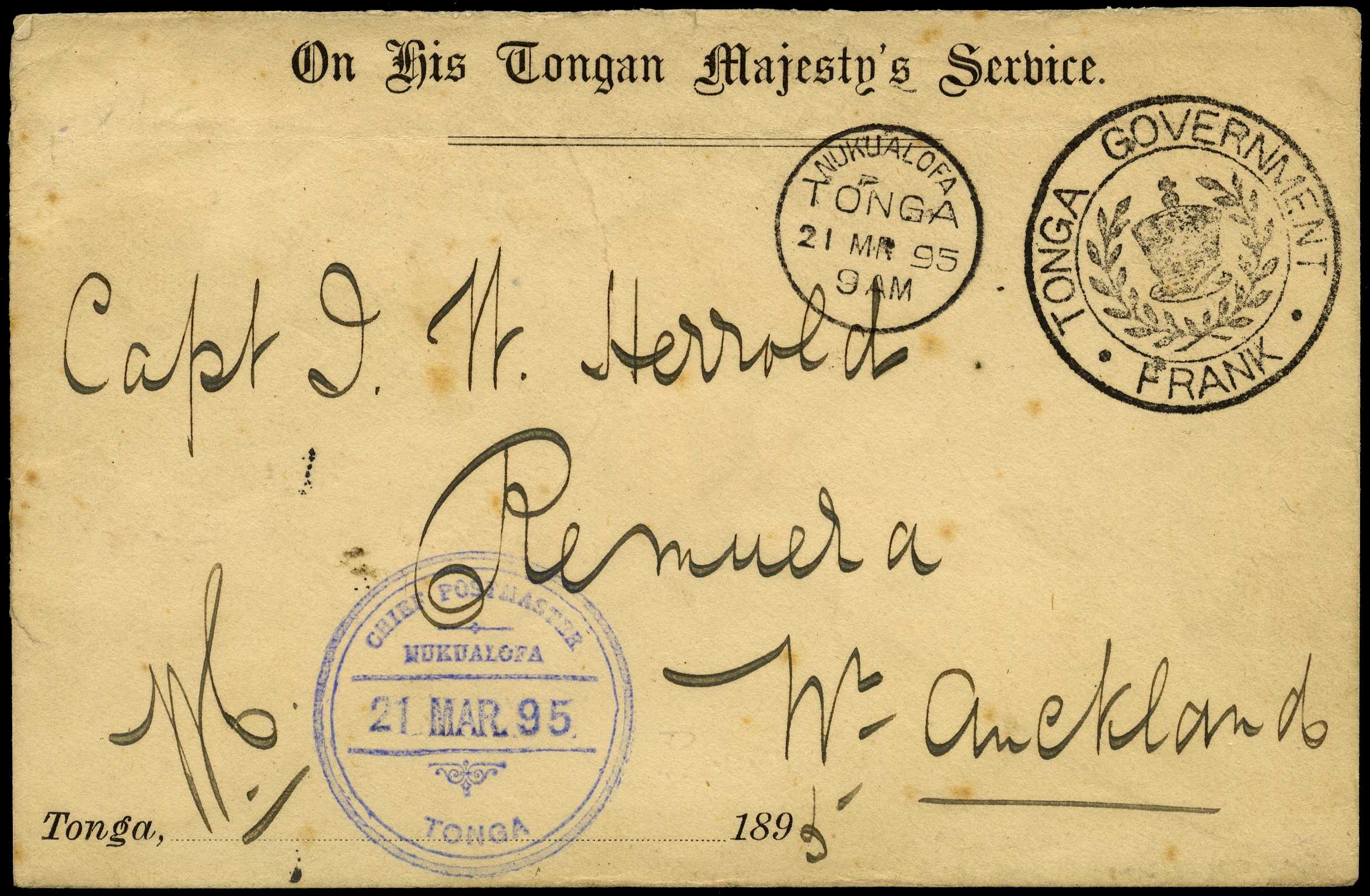 1895 O.H.T.M.S. envelope (147 x 95mm)...