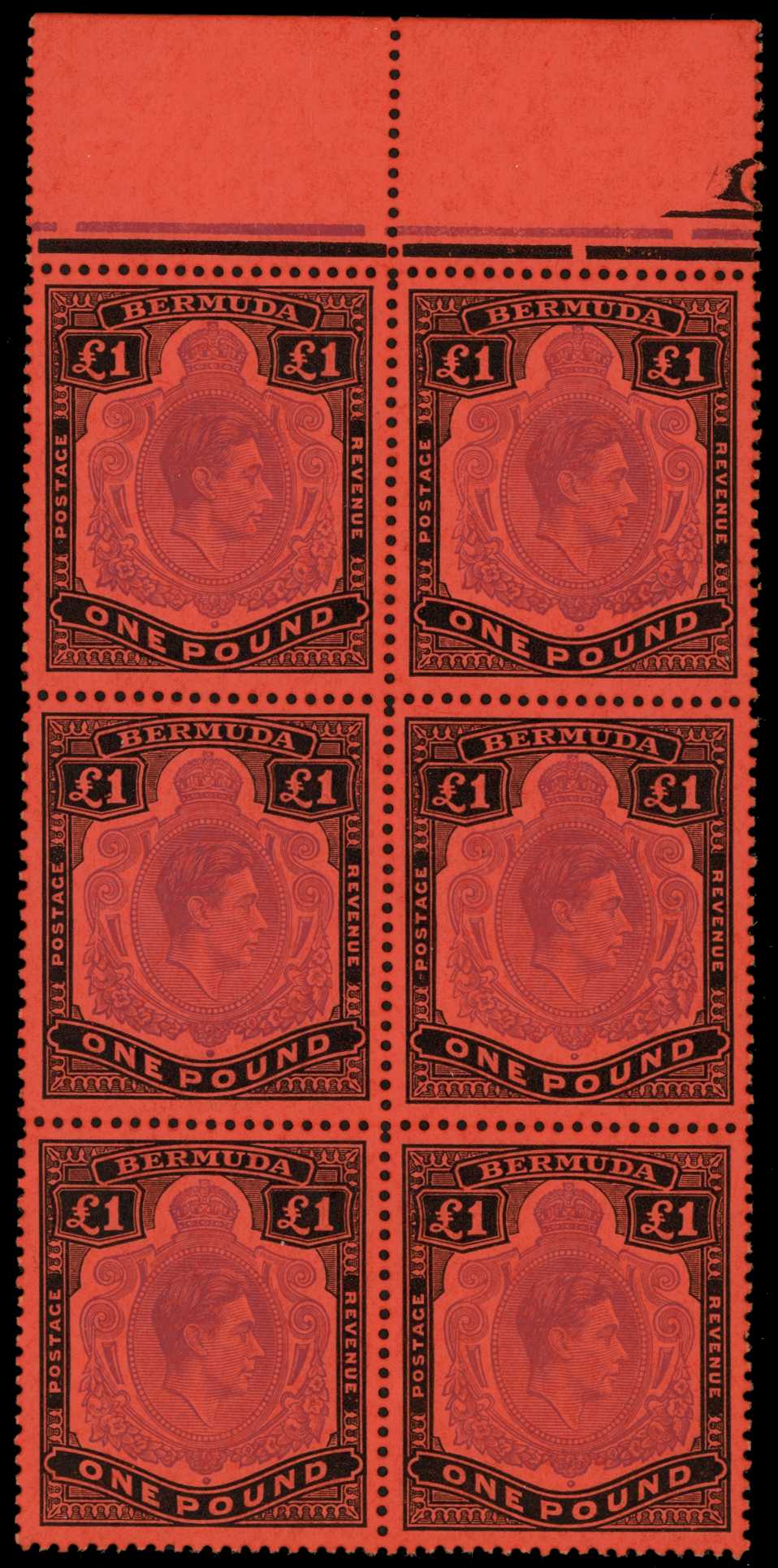 1951 £1 violet and black on scarlet paper,...