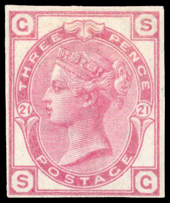 1879 3d Rose Pl.21 (Wmk. Spray). Imperforate imprimatur