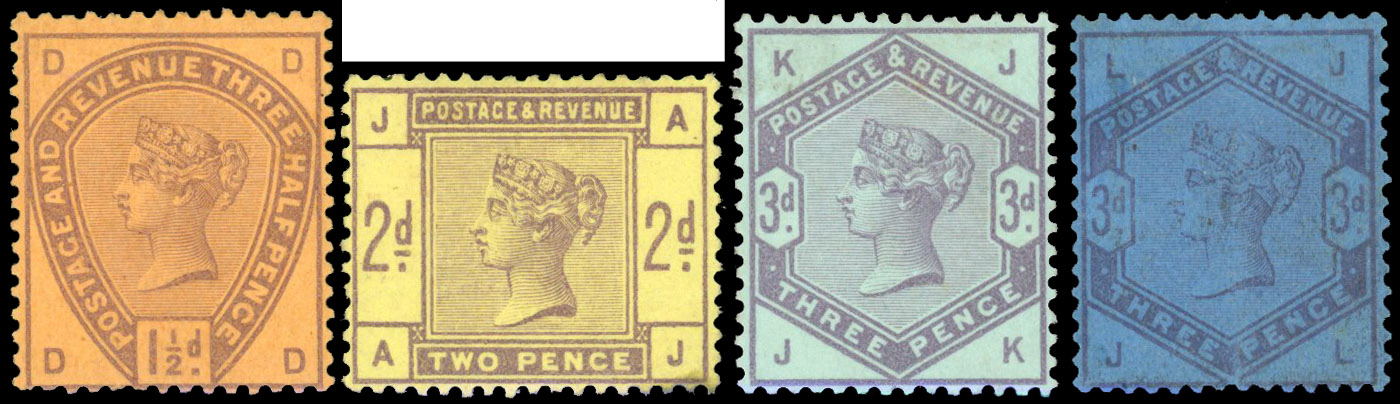 Great Britain 1883-84 Lilac & Green colour trials on tinted paper SG 188-191var