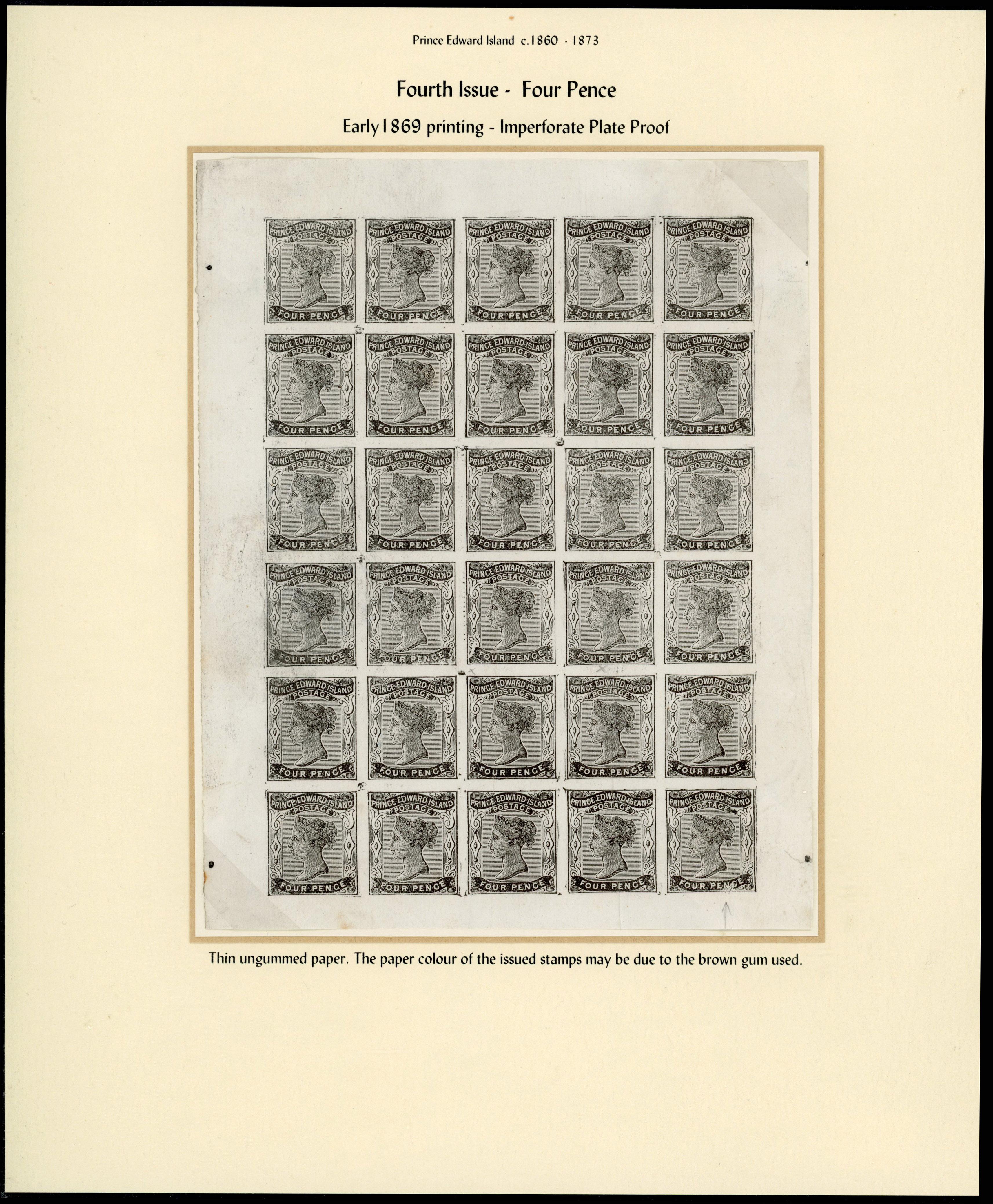 Prince Edward Island SG 31 1870 4d Plate Proof sheet