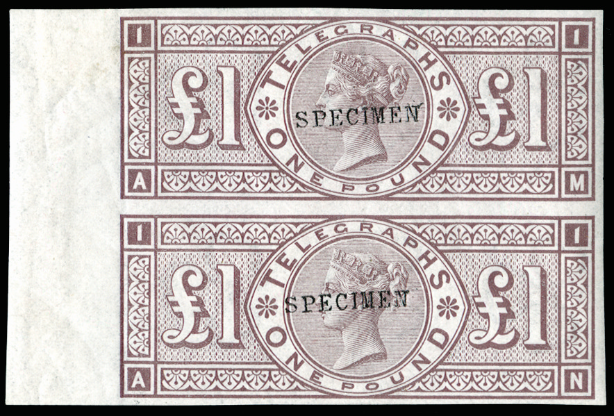 SGT17var 1877 £1 Telegraphs imperforate vertical pair