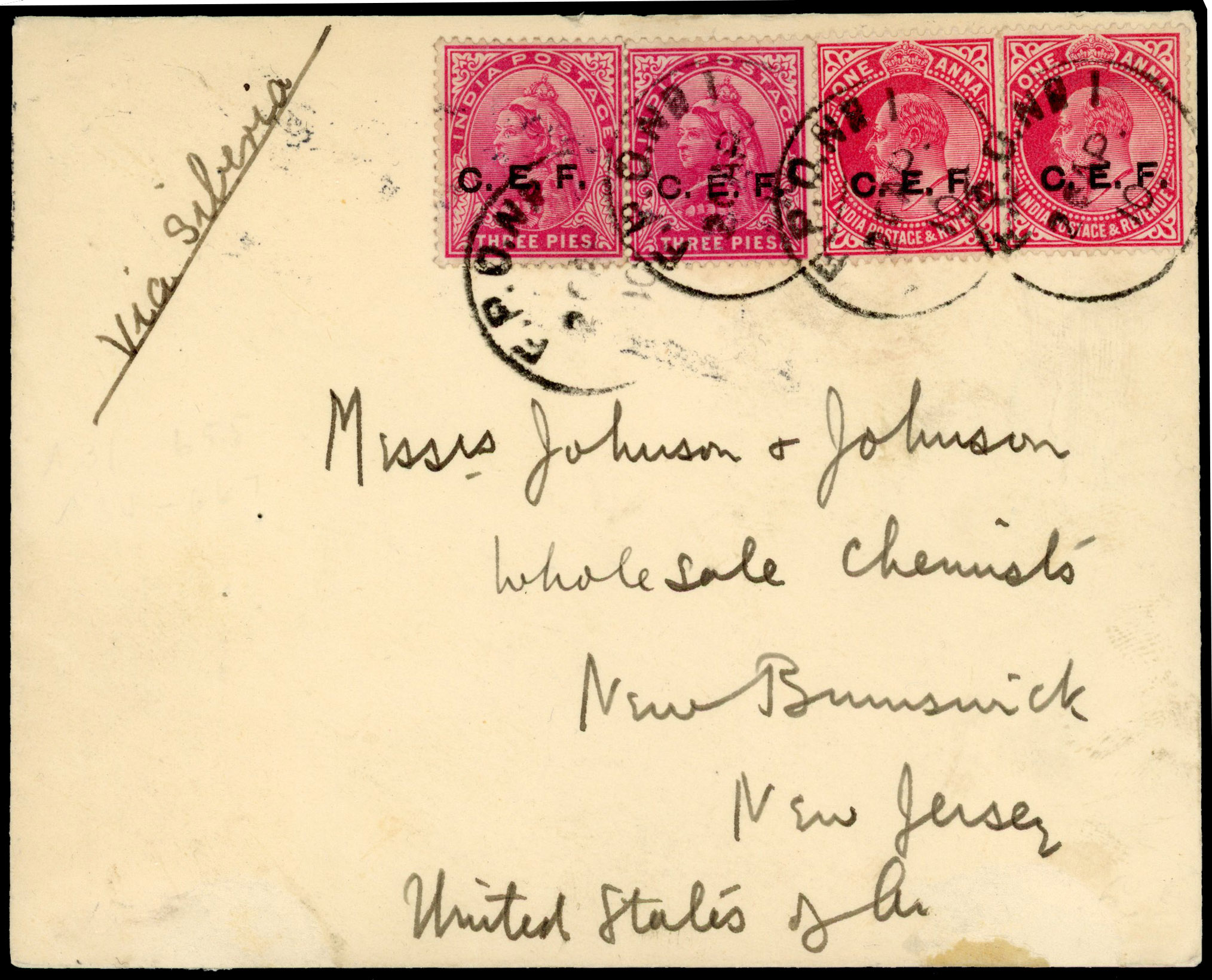 India C.E.F cover to USA 