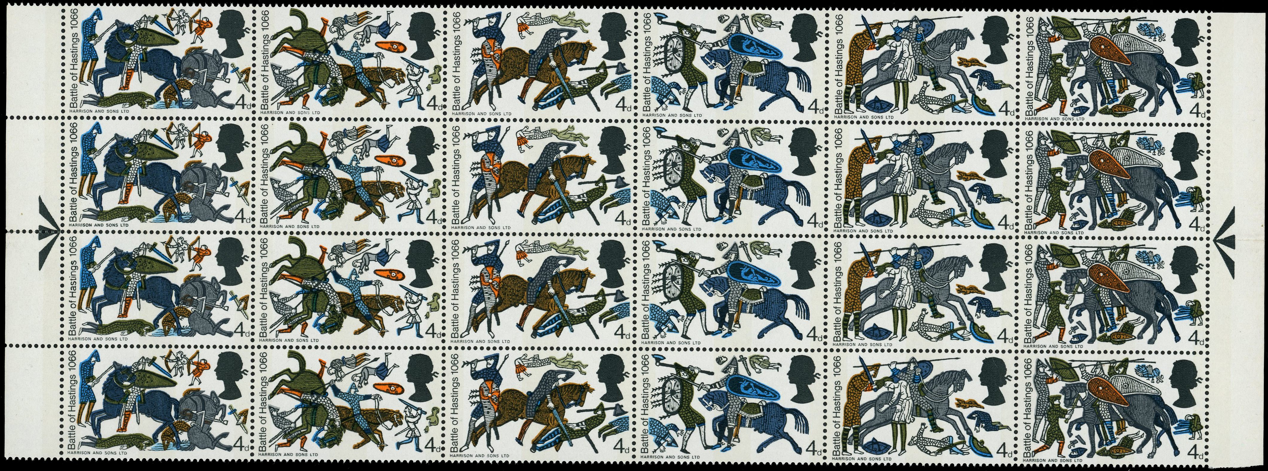 GB: 1966 4d 900th Anniversary of Battle of Hastings, phosphor, block of 24 (6x4) from the centre of the sheet, 