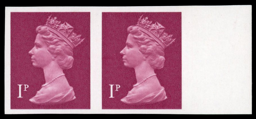 GB 1979 1p crimson (PVAD/FCP, Head type B1), imperforate pair, SG X925a