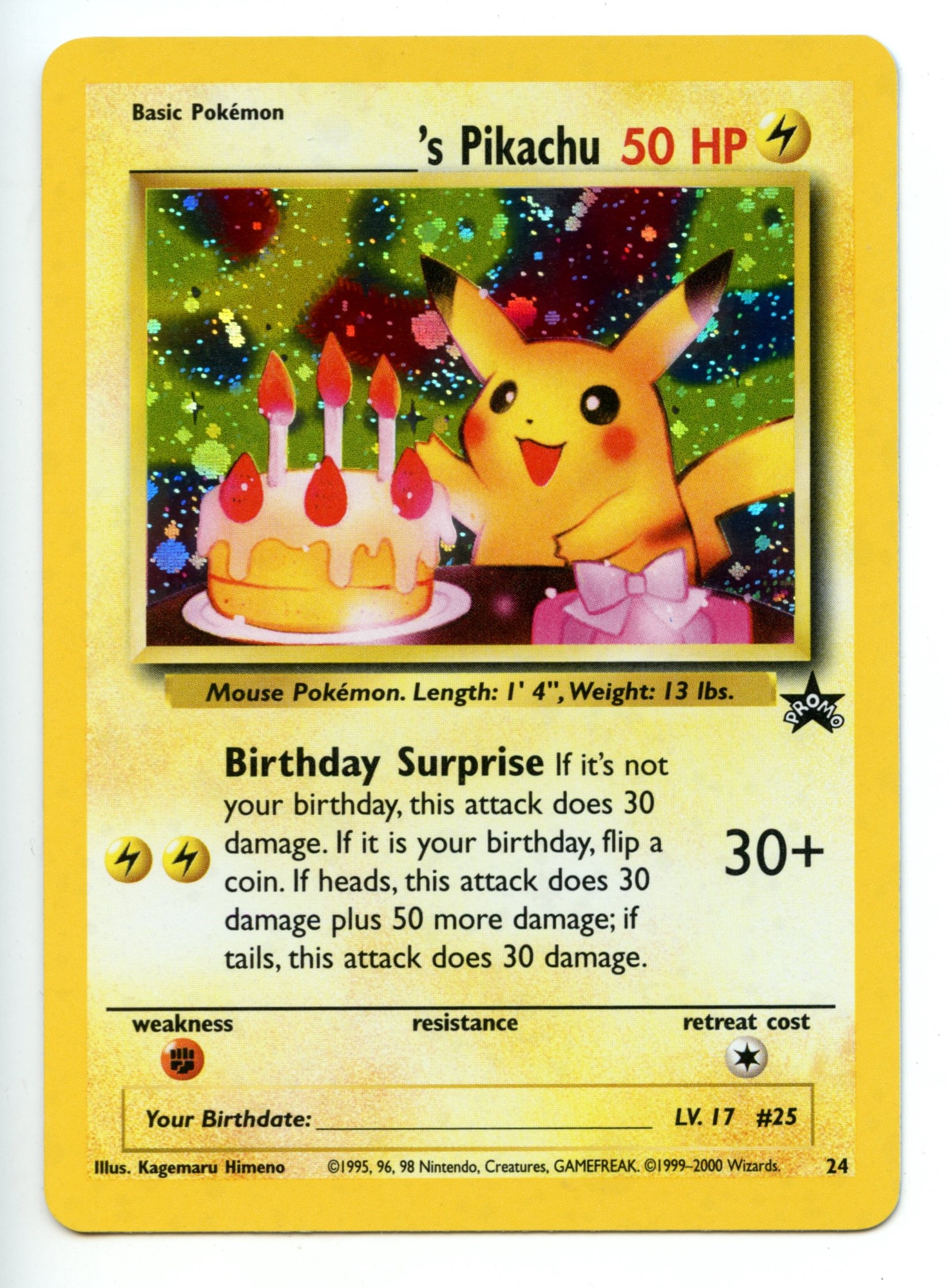 Pokemon TCG  - _____'s Pikachu (Birthday Pikachu) HOLO - Black Star Promo - Near Mint