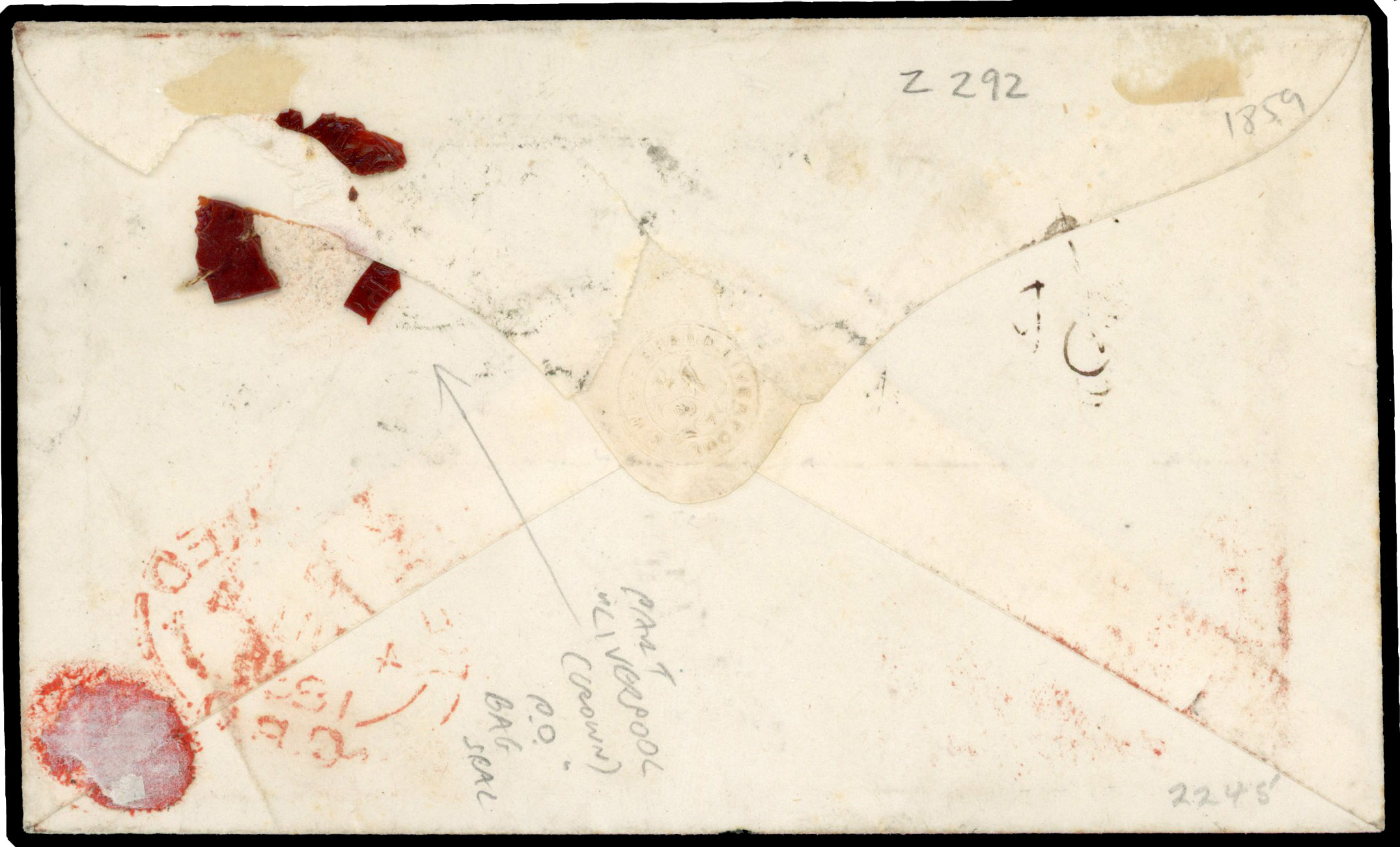 1857 Registered mail. Very fine envelope