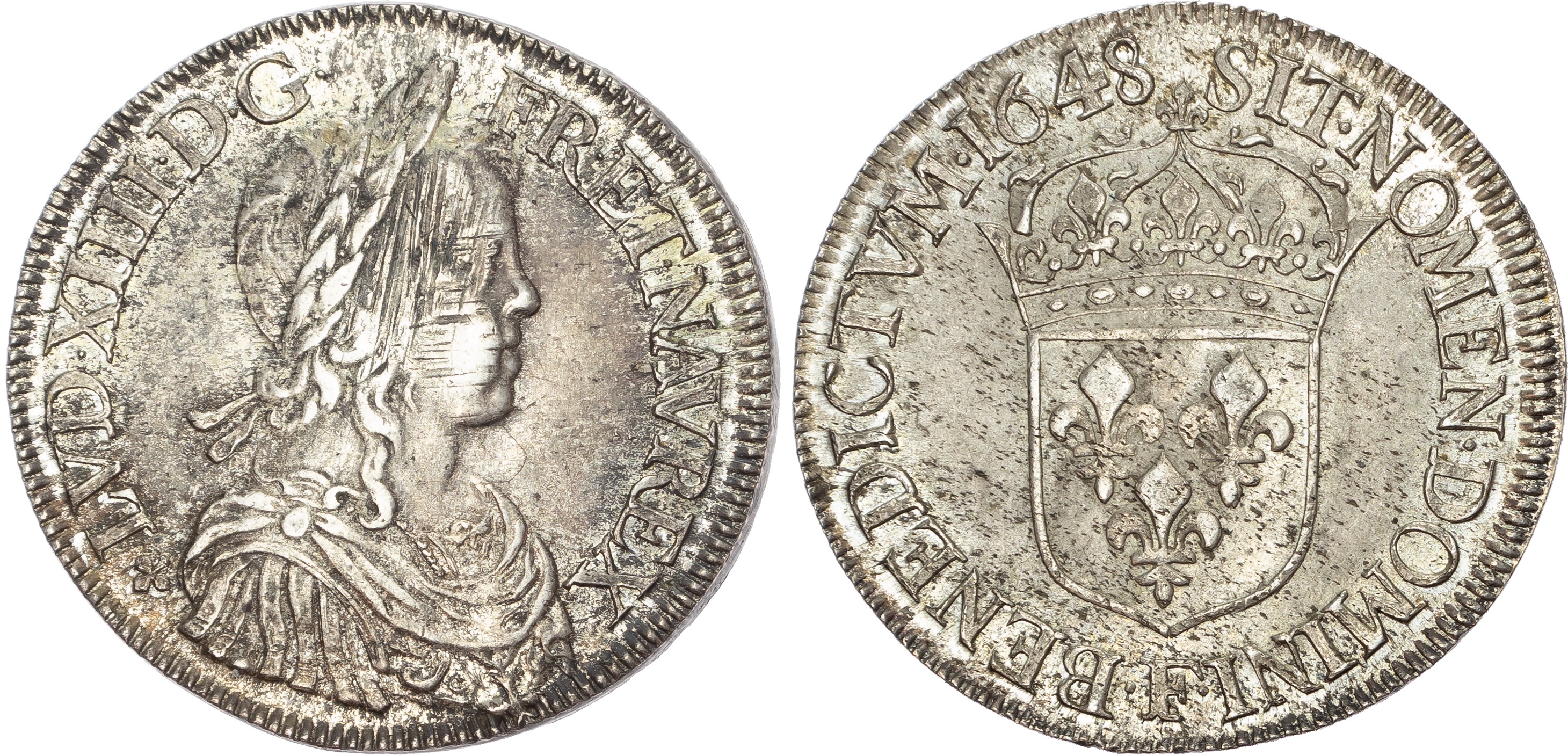 France, Louis XIV (1643-1715), silver Écu à la mèche longue, 1648 F