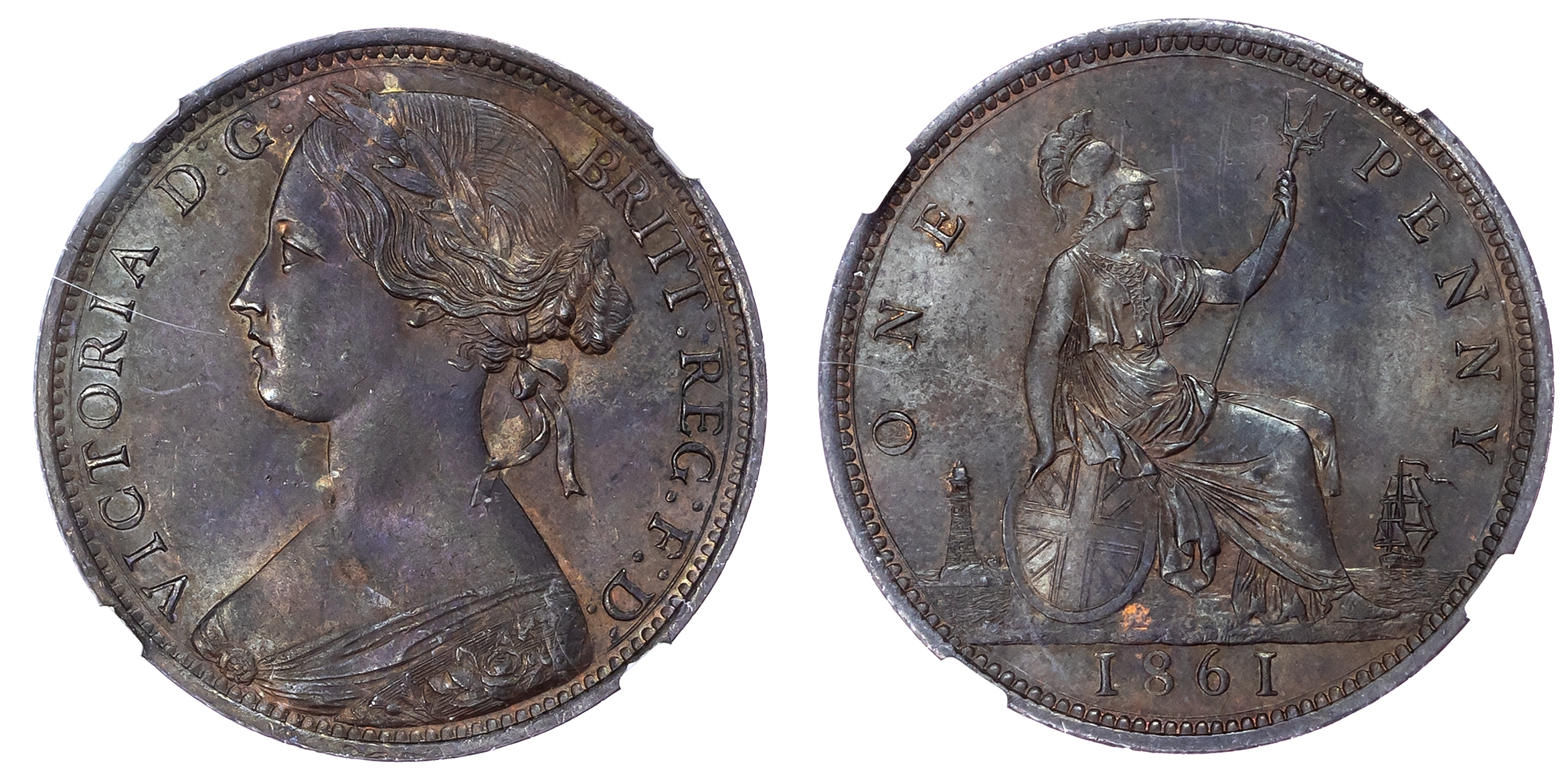 Victoria (1837-1901), Penny, 1861. NGC MS64 BN
