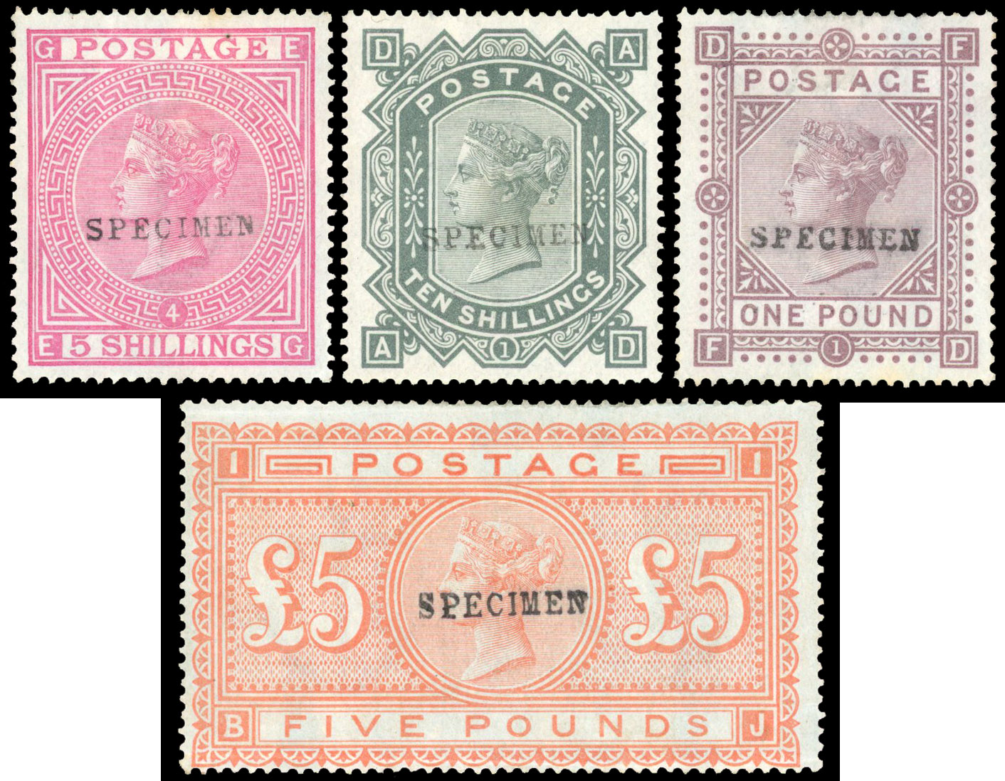 1867-83 Large Anchor, blued paper, set of 4 to £5