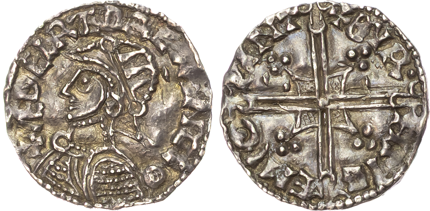 Aethelred II (978-1016) Penny, helmet type, Winchester mint, moneyer Byrhsige. 