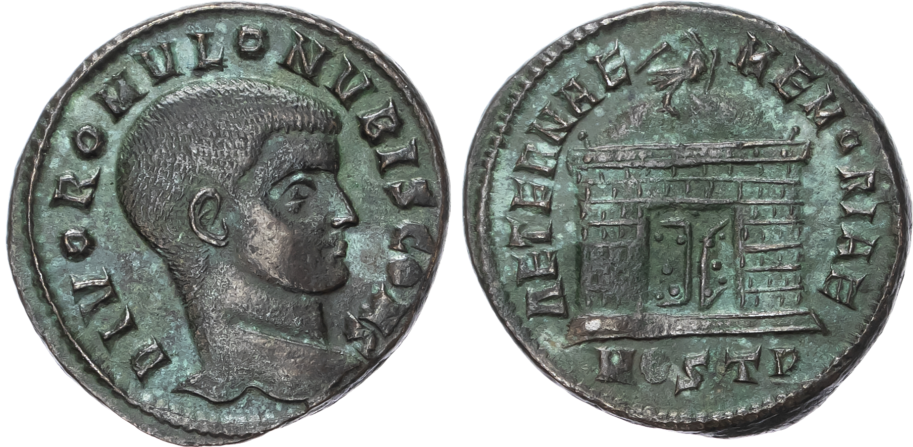 Divus Romulus (d. AD 309), AE Follis, Ostia, c. AD 310-312). 