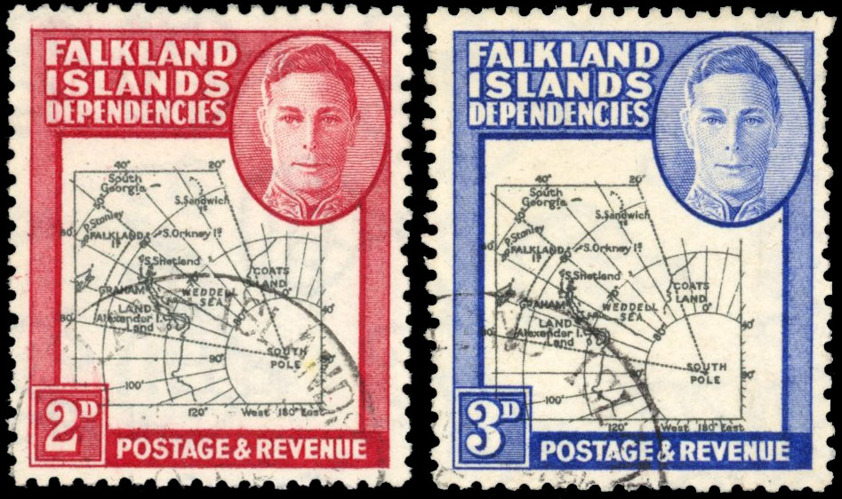FID 1946 Thick Map 2d and 3d, Plate 1 R. 1/2 missing 'I', Used, SG G3b, 4b