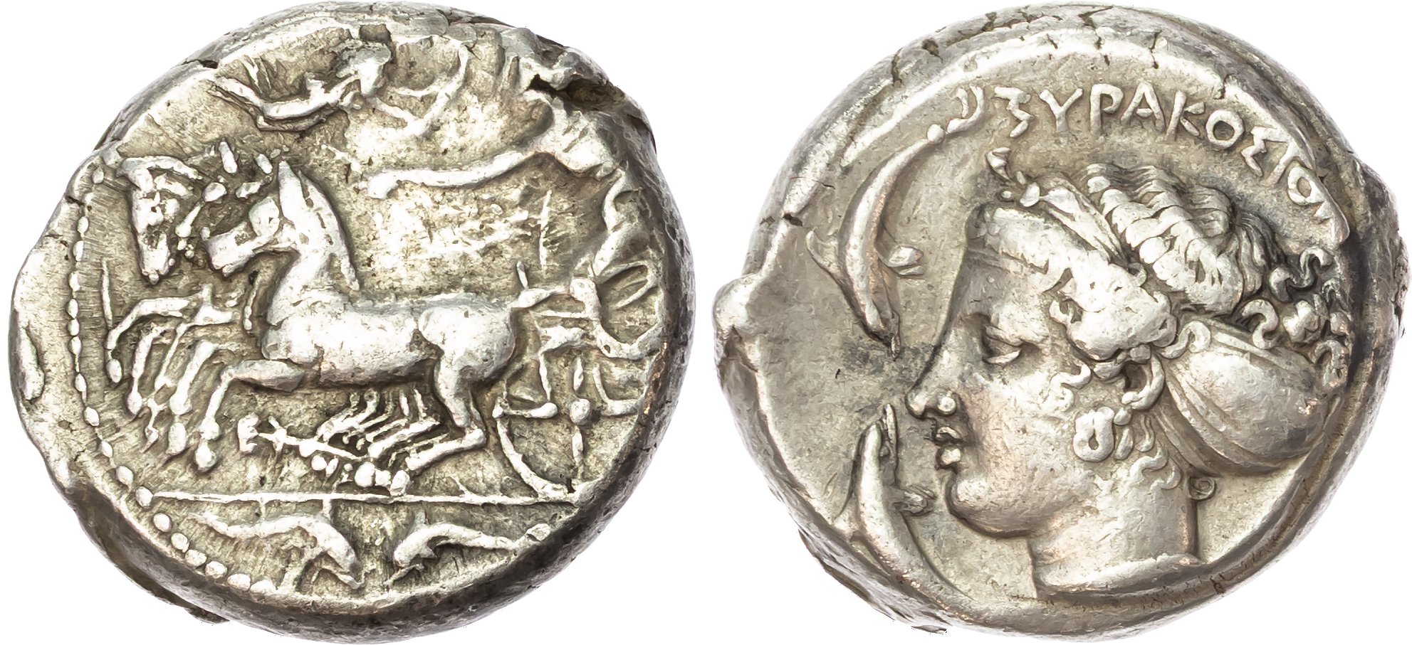 Sicily, Syracuse, Second Democracy (c. 415-405 BC) AR Tetradrachm, signed by Eumenos, 17.17g. 