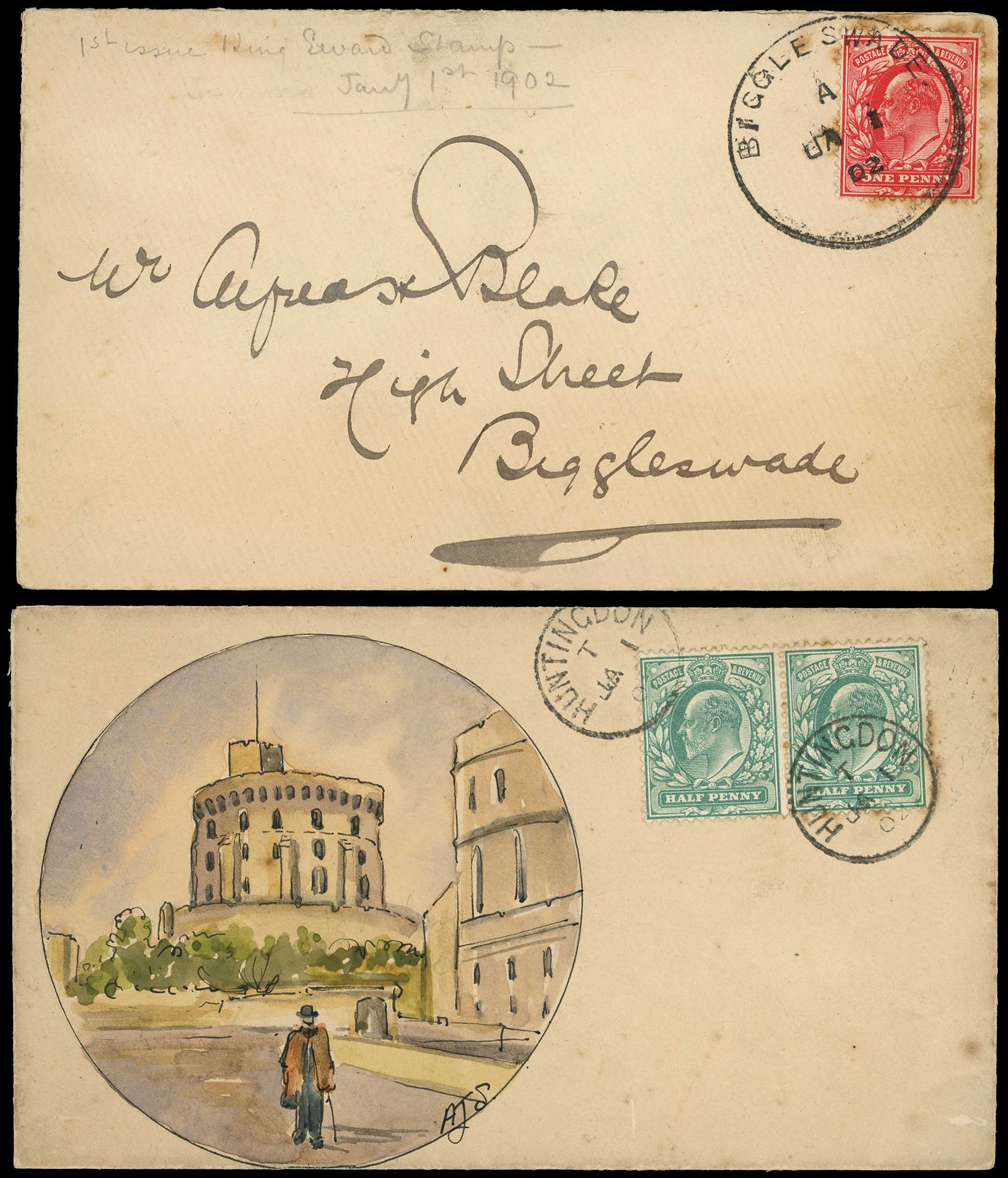 1902 ½d dull blue-green horizontal pair, tied...