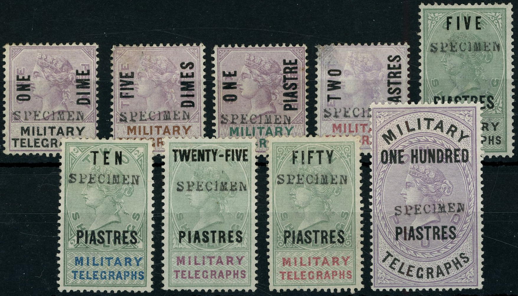 Military Telegraphs 1887 part set to 100pi opt Specimen