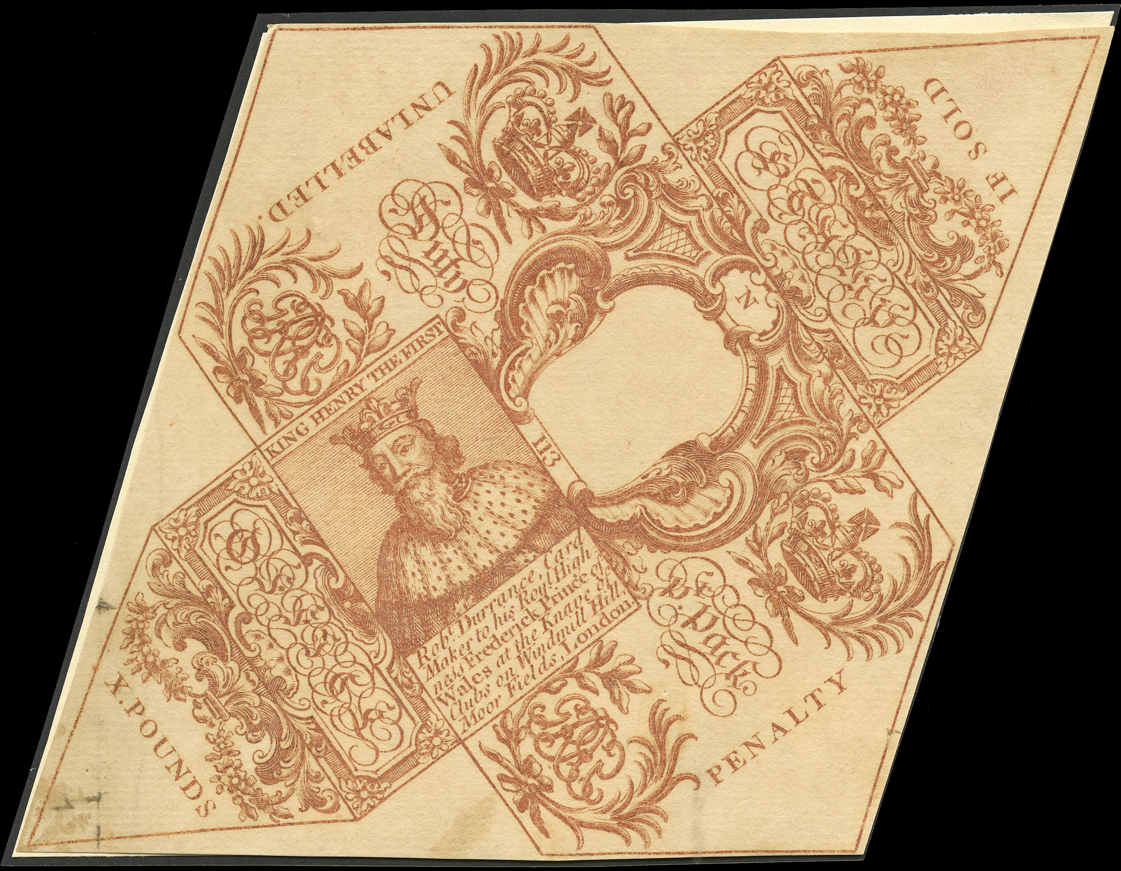 GB 1744 Revenue - Playing card wrapper 'King Henry the First'