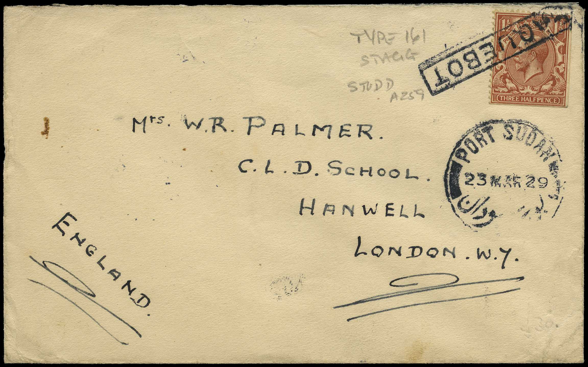 1929 Cover addressed to London bearing GB...