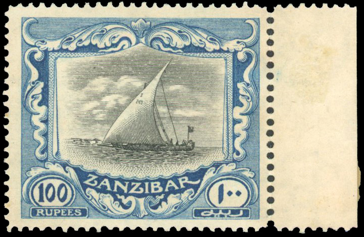 Zanzibar 1913 100r black and blue