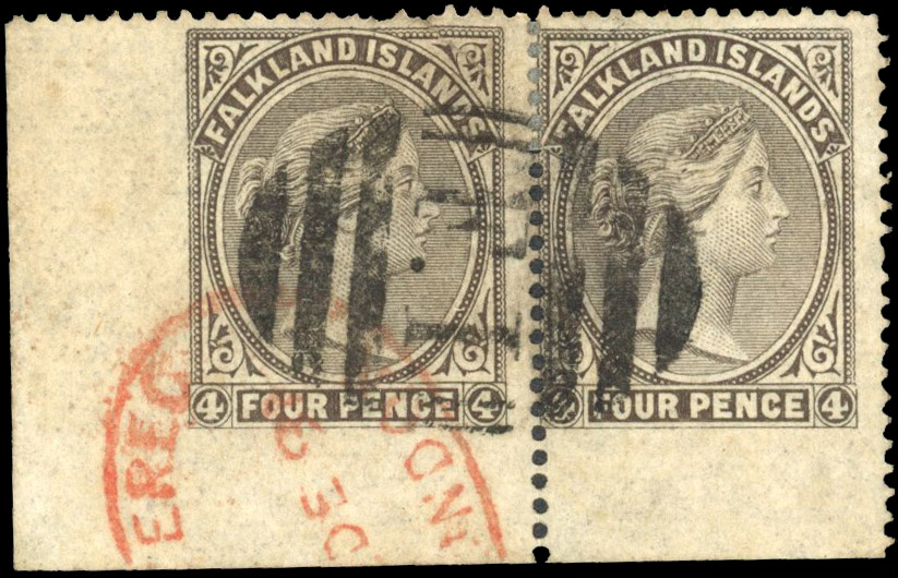 Falkland Is SG 2 1879 4d corner pair used