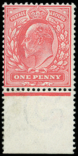 Great Britain 1911 1d Aniline pink (F). Very fine unmounted o.g. bottom marginal example printed by Harrison & Son…