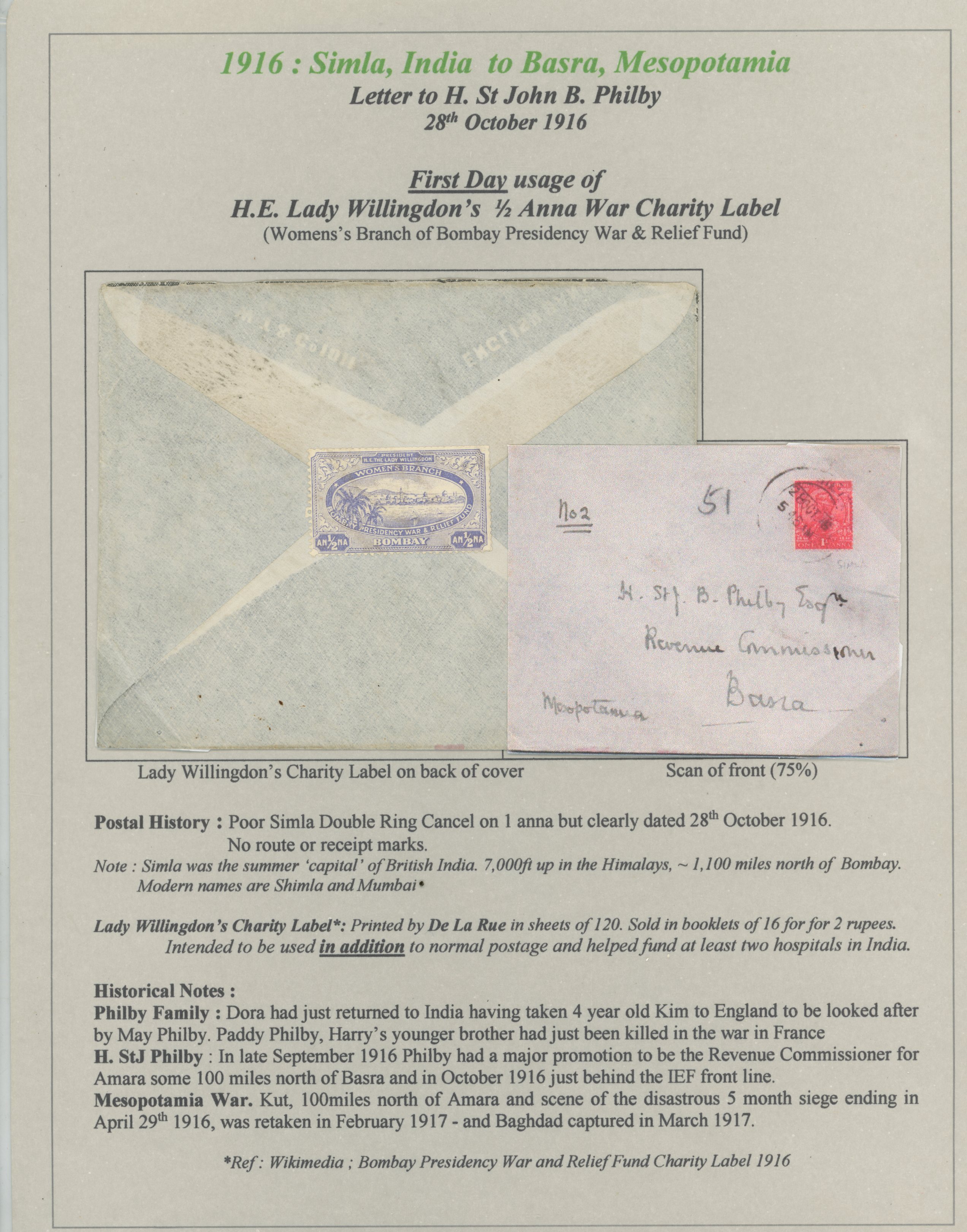 POSTAL HISTORY: 1916 Philby envelope to...