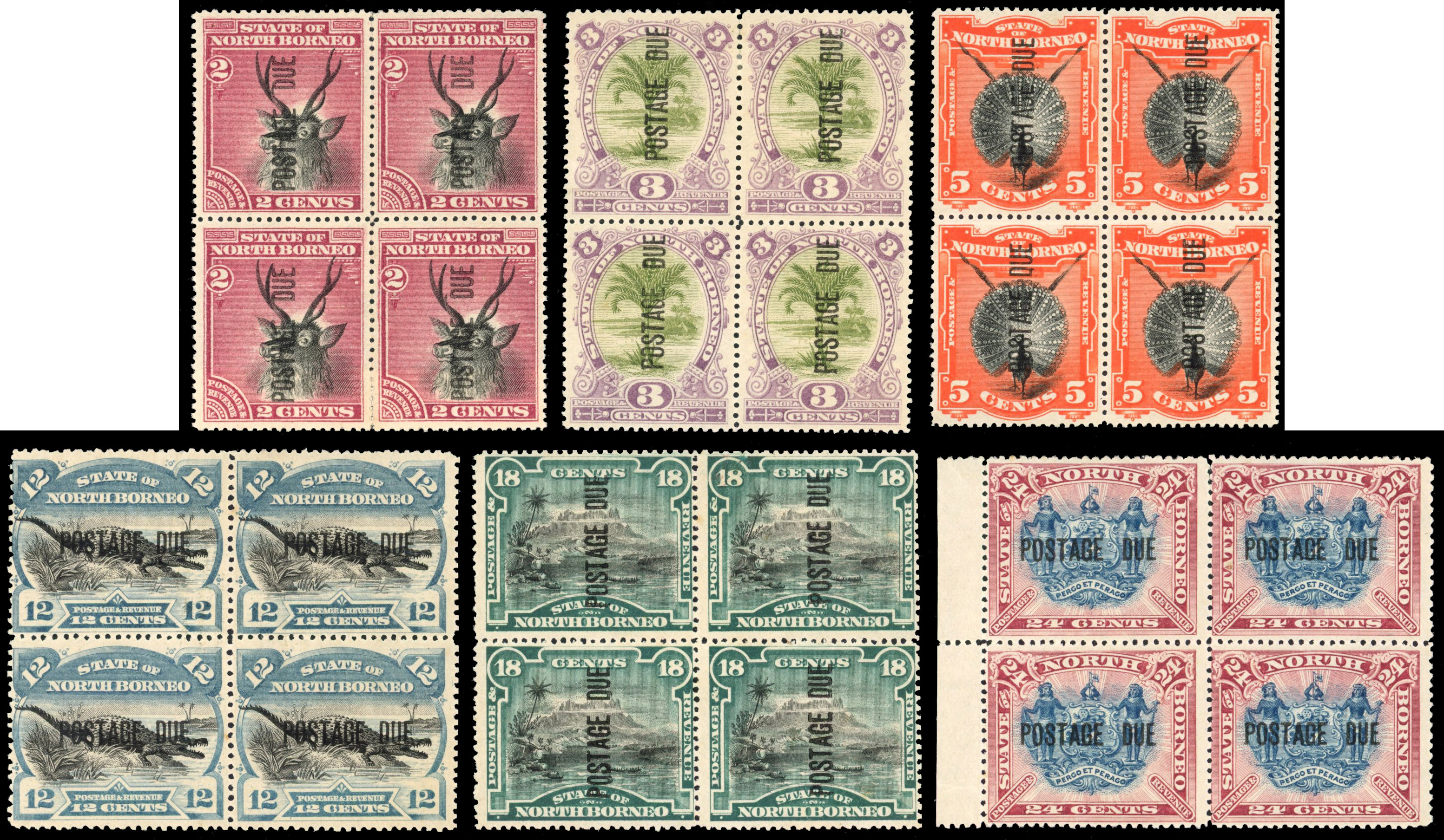 NORTH BORNEO 1895 Postage Due blocks mint 