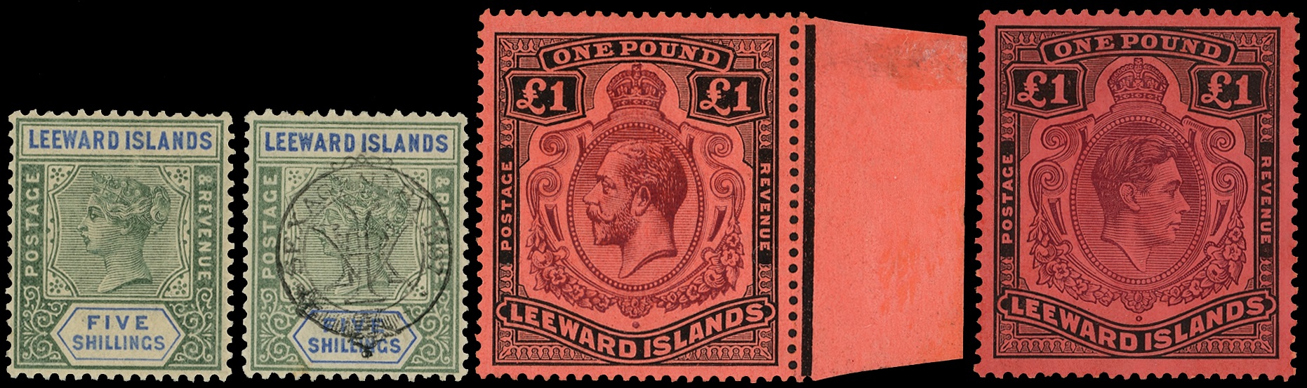 On hingeless leaves including 1890 to 5s, 1897 to 5s with Brandon certificate (2000), 1902, 1907 to 5s, 1912 to 5s the set...