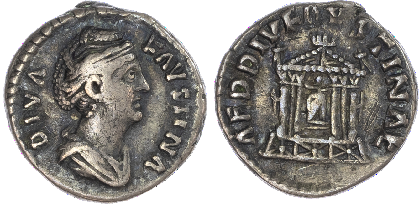 Diva Faustina Senior (d. c. AD 140) AR Denarius, Rome, 3.23g. DIVA FAVSTINA, draped bust of Faustina facing right. Rev. AED