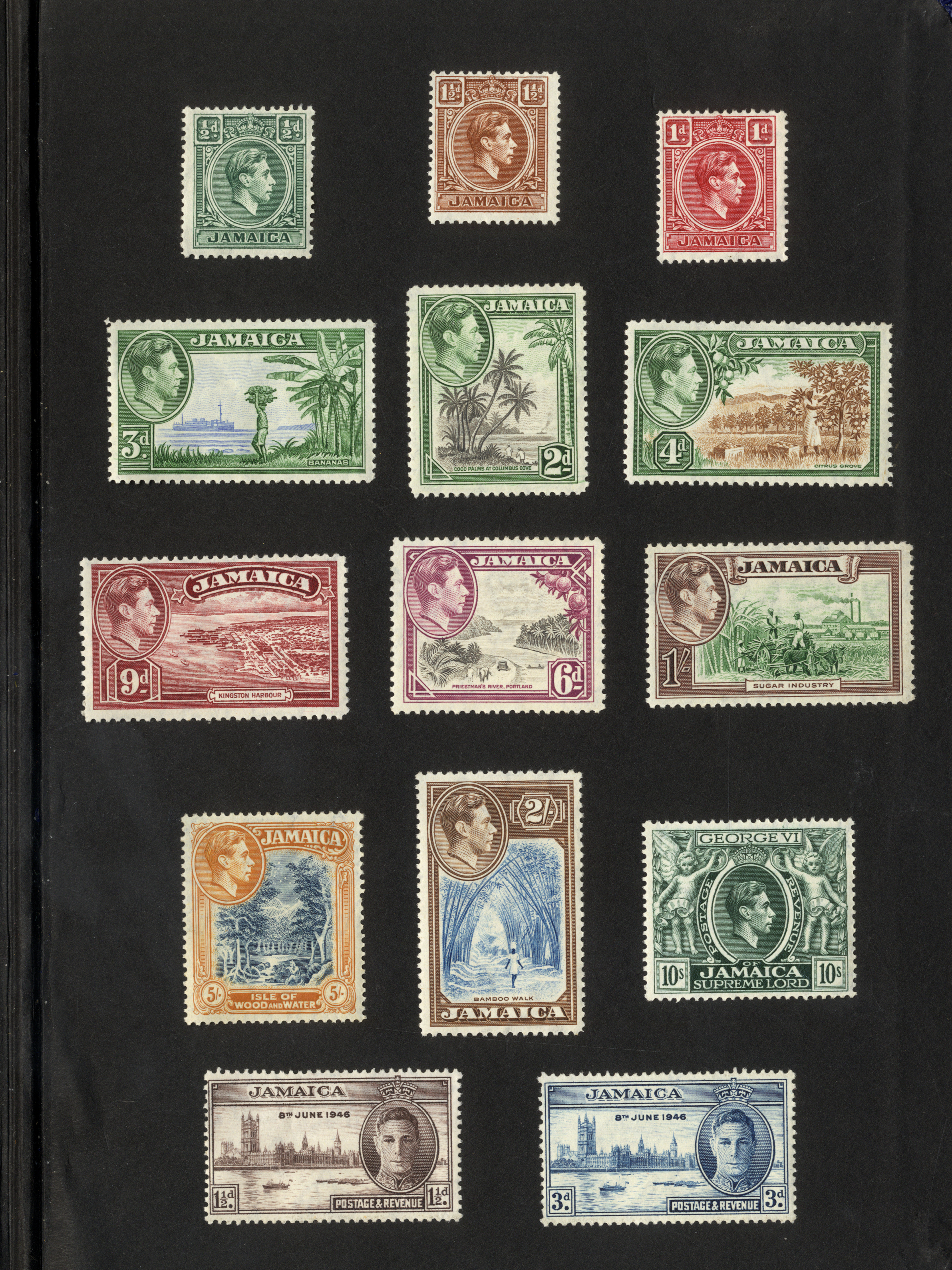 1947 Paris UPU Congress blue presentation book with current definitives to 10/- and Victory pair. Some spine...