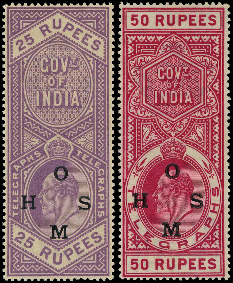 INDIA SG OT1/5 1908 OHMS set of 5 to 50r, lpog