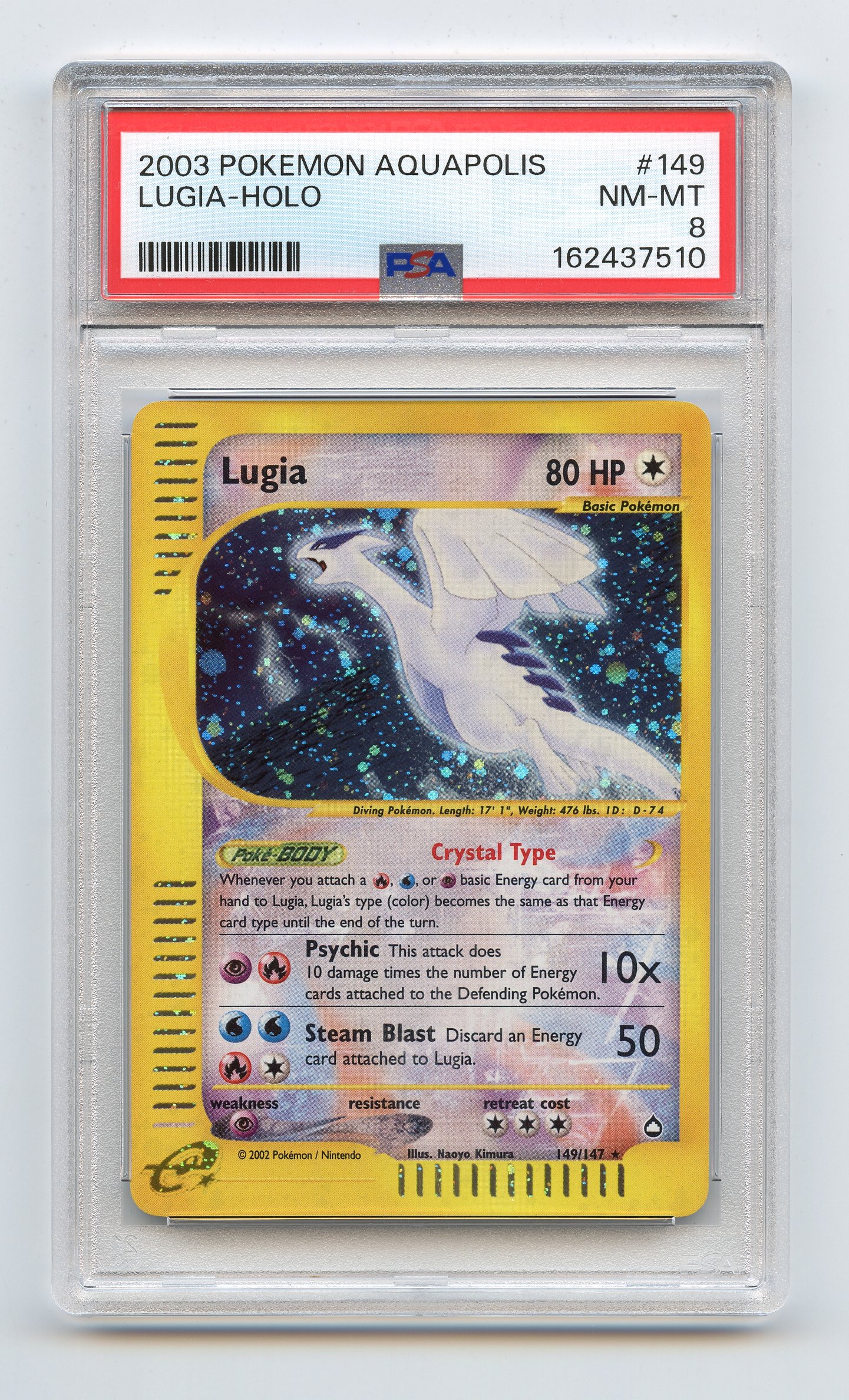PSA 8 'Crystal' Lugia #149 Holo Aquapolis