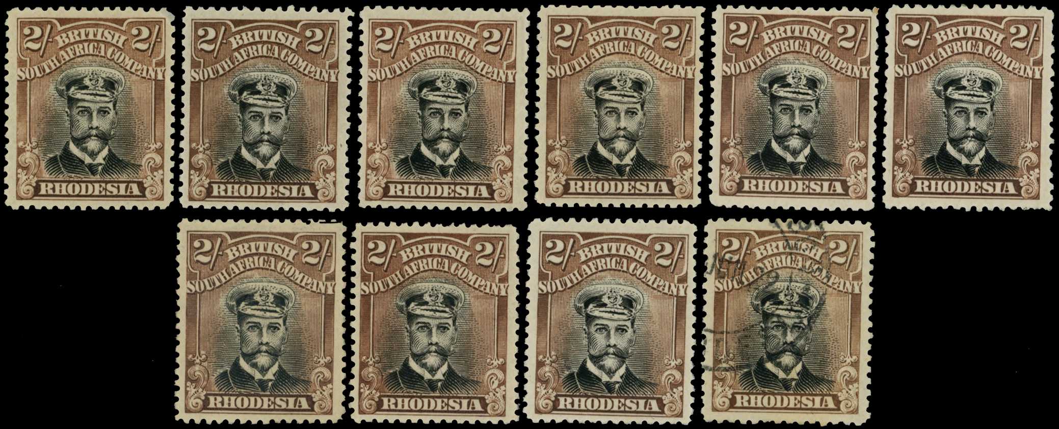 1918-21 2/- Head Die IIIB, perf 14. Nine...